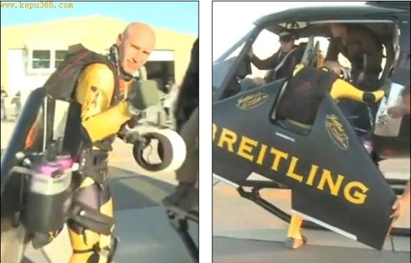 左图显示的是罗西准备登上直升机，该机将把他送入8000英尺（2.44公里）高空。右图是罗西站在准备起飞的直升机一侧。